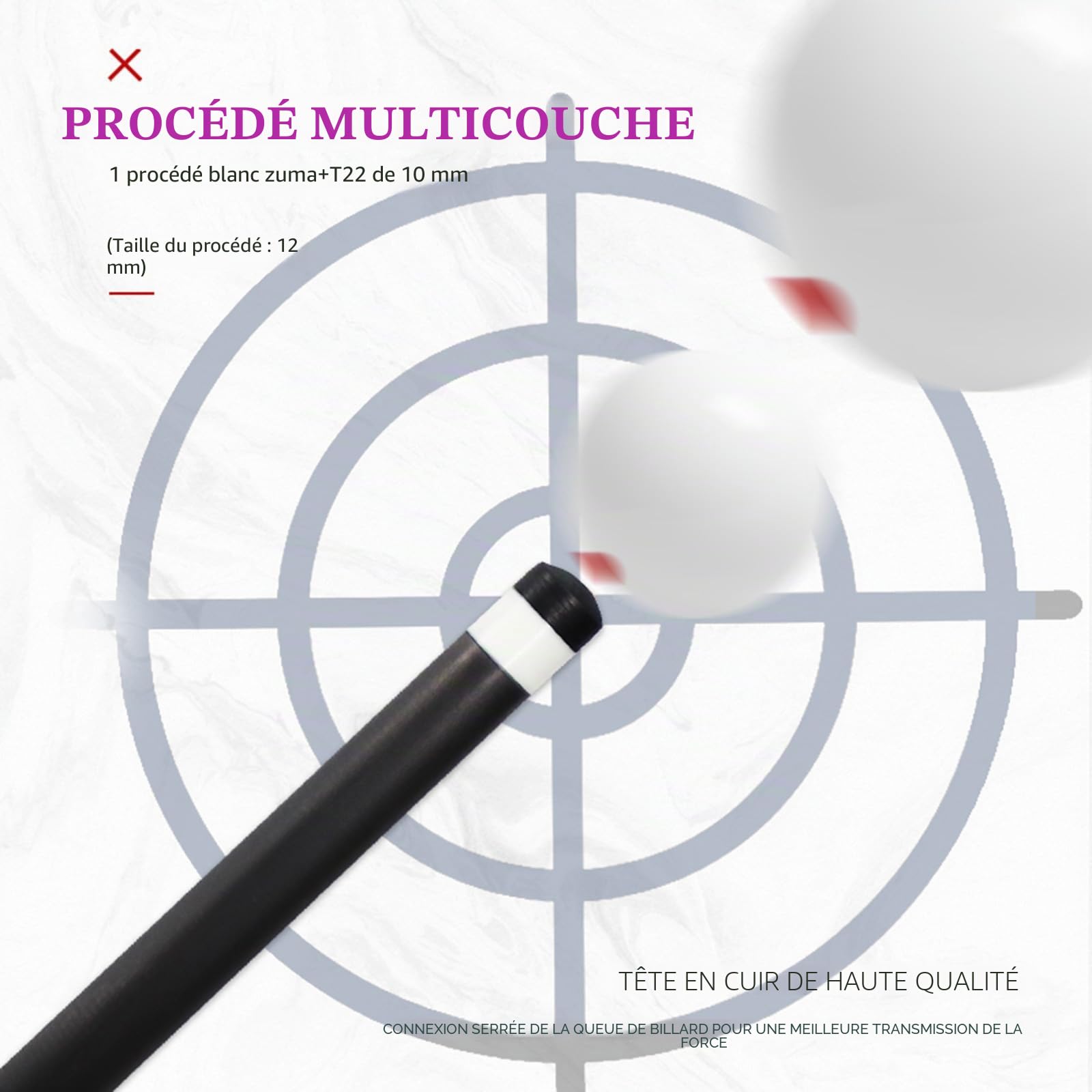 OKHEALING Queue de billard en fibre de carbone T700 XTC 12 mm, accessoire de billard fait main droite pour 8 balles/9 boules de 510 à 567 g