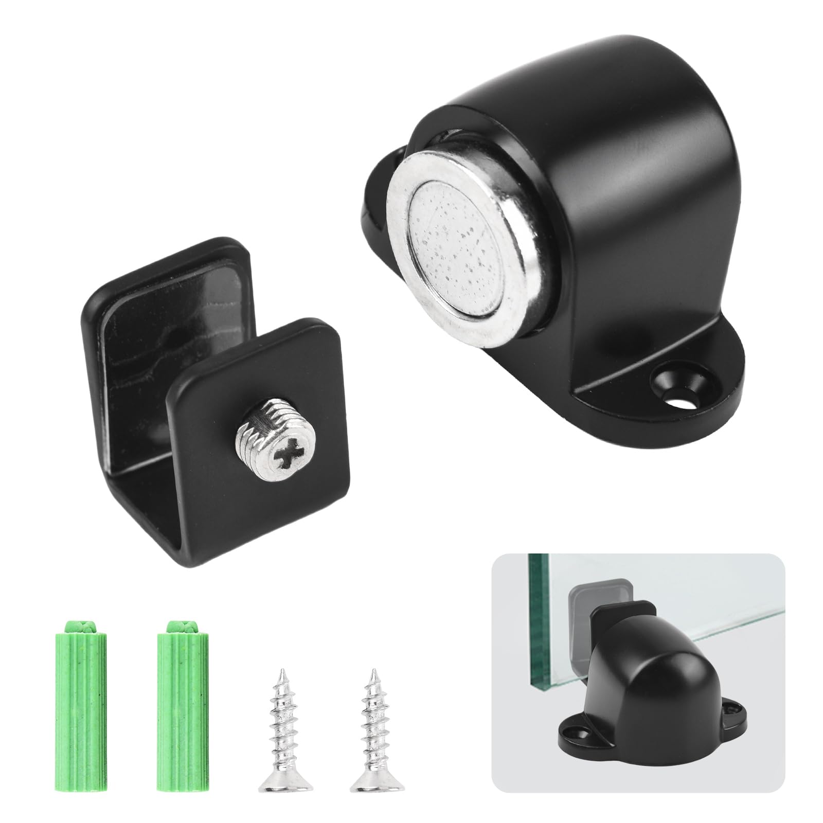 Butée de porte magnétique noire, arrêt de sol avec vis pour porte en verre 8 mm à 12 mm