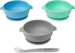UpwardBaby Silicone Baby Bowls with Suction & Easy-Grip Spoon Set - BPA Free, Microwave Safe for Toddlers 1-3 Self-Feeding (4pc)