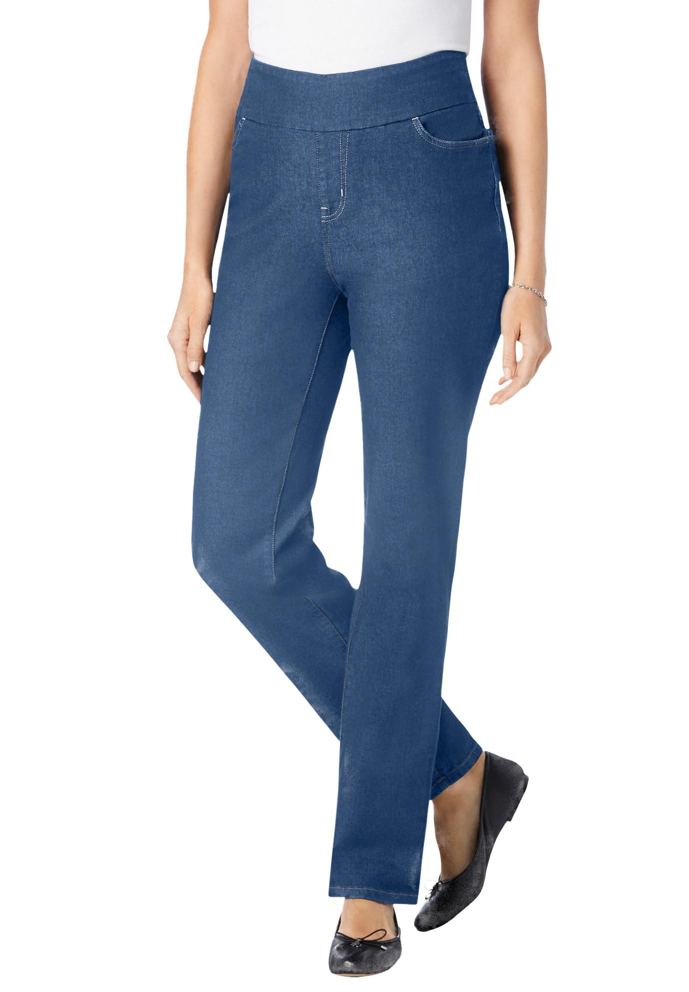 Plus Size Pull-On Straight-Leg Gap-Free Stretch Denim Jeans