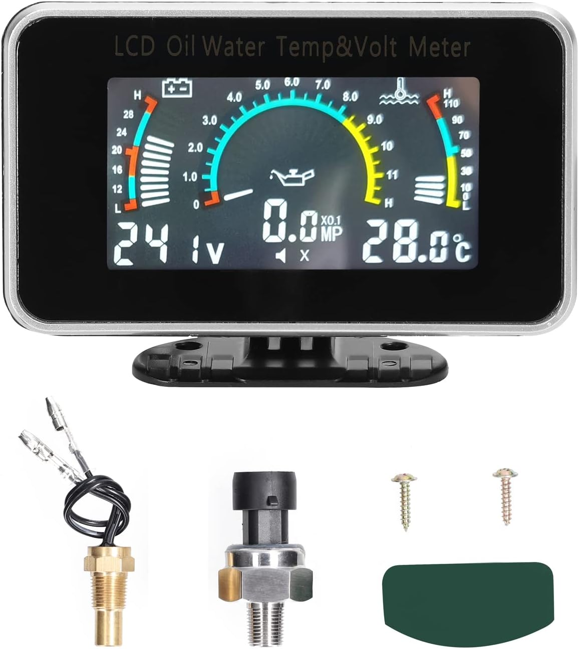 Shkalacar Triple Gauge Set kit, Oil Pressure Gauge + Water Temperature Gauge + Voltmeter, 3-in-1 LCD Meter Digital Universal Instrument 9-36V for Car Truck SUV RV