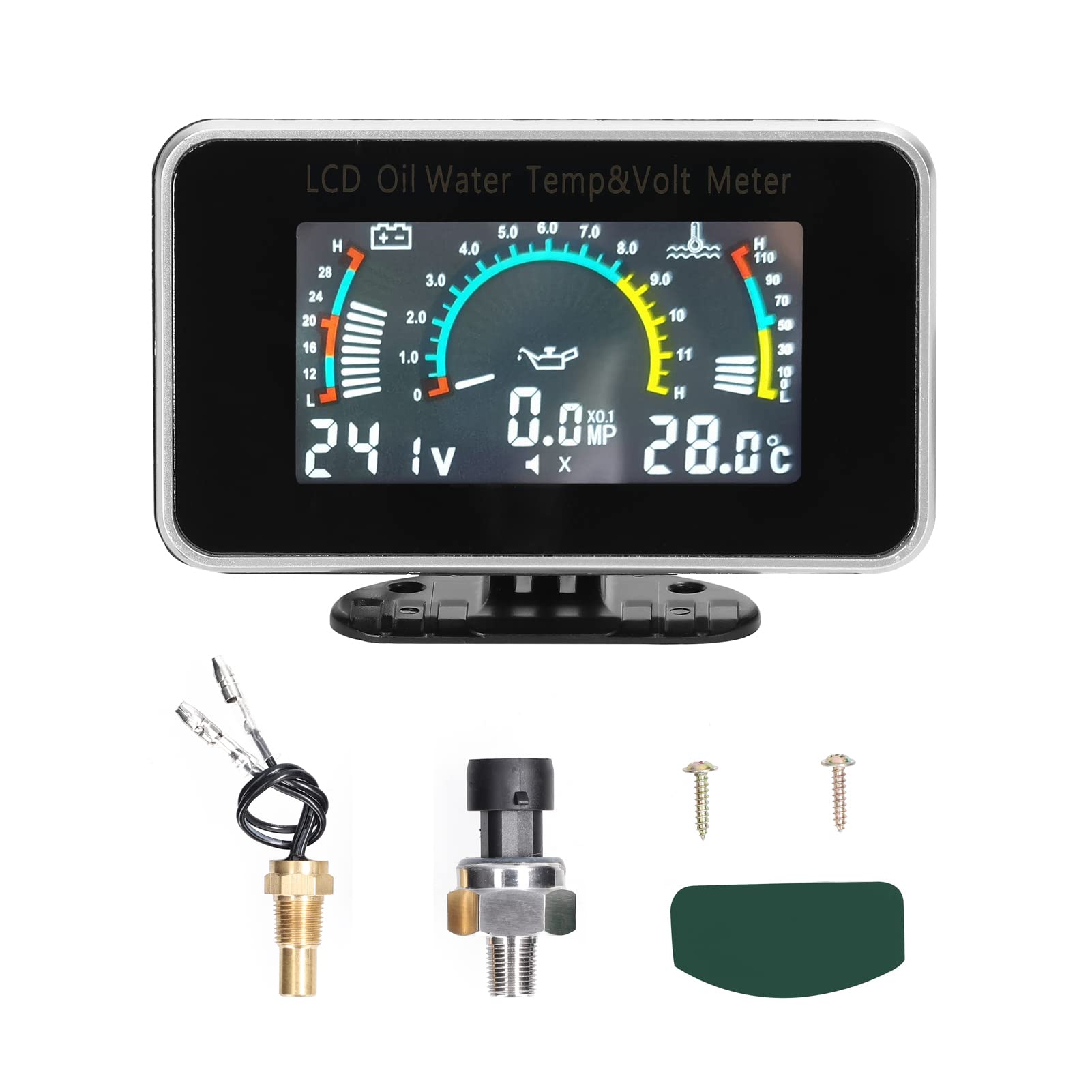 Compteur LCD de Voiture 3 en 1, Jauge Numérique de Température D'eau de Tension de Pression D'huile avec Fonction Anti-secousse D'auto-apprentissage, pour Voiture Camion SUV RV