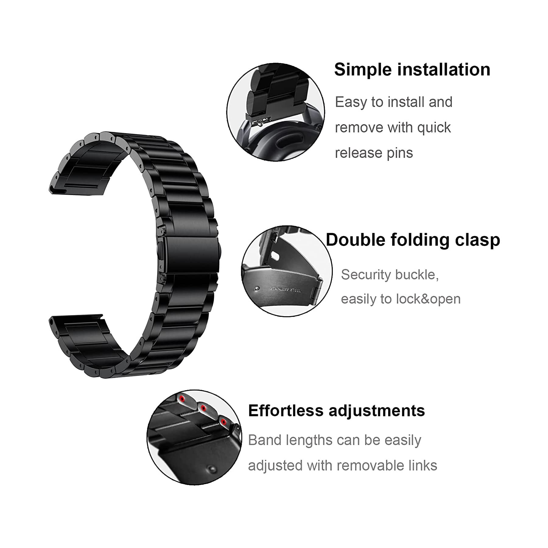Uhrenarmband für Garmin Vivoactive 5, 6/3, 20 mm, Milanaise- und Edelstahl-Metallarmband für Venu/Venu Sq/Forerunner 645/245 Smartwatch, schwarz