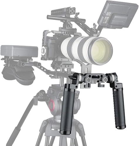 Miniatura 2 de NICEYRIG Manijas de cuero rosetón con conector de abrazadera de varilla de 0.591 in para sistema de soporte de hombro de cámara DSLR de 0.591 in