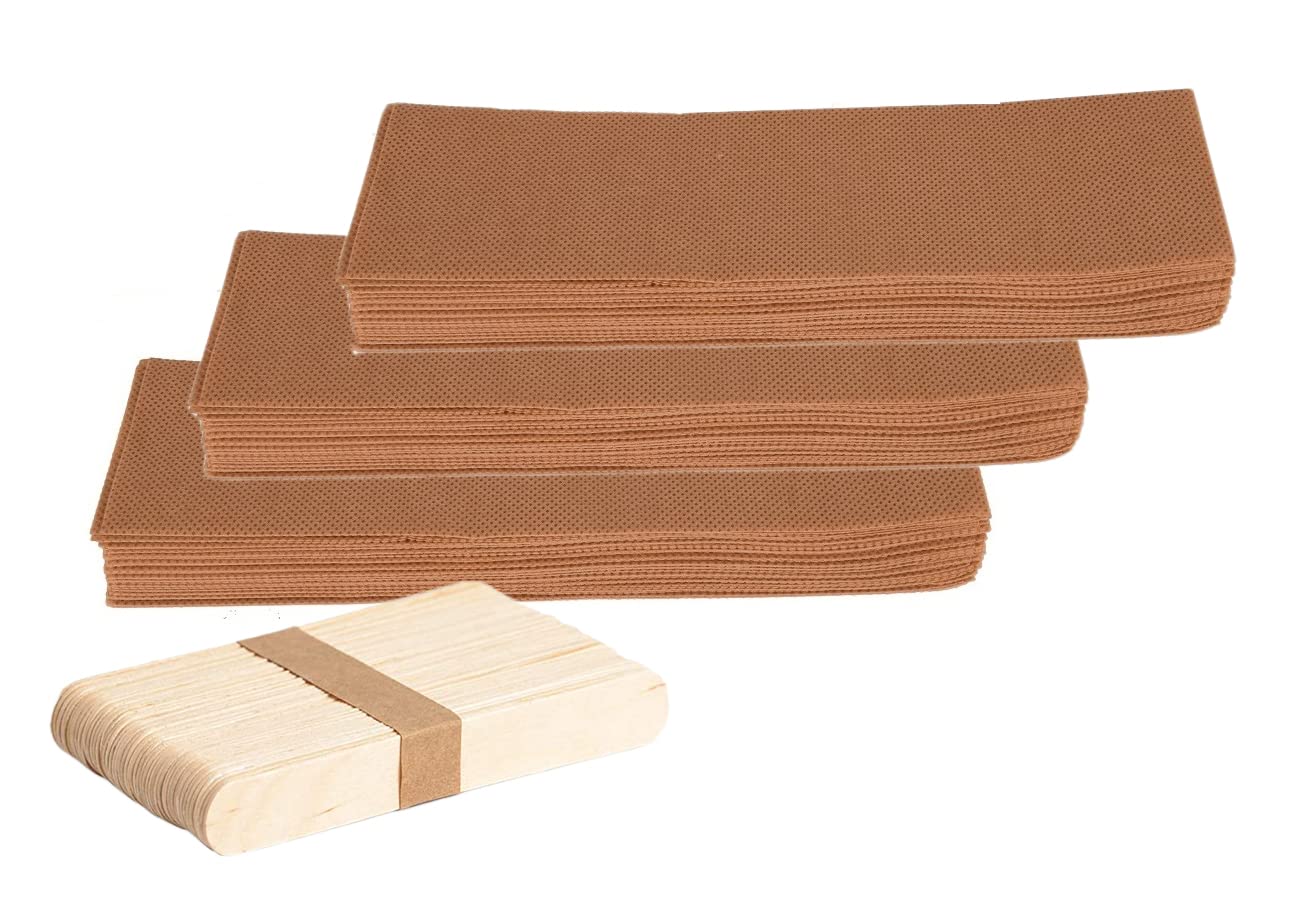 Myynti 100 PCS Non-Woven Wax Strip with 50 PCS Wooden Wax Knife Set Body and Facial Waxing Strips Hair Removal Wax Strips Women and Men (Combo_02)-image-1