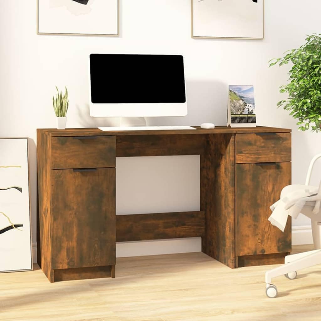 Scrivanie Gaming Tavolo Consolle Scrivania Da Gaming Tavolo Da Lavoro Scrivania con Mobile Laterale Rovere Fumo in Legno Multistrato per Soggiorno Camera Da Letto Sala Studio Studio