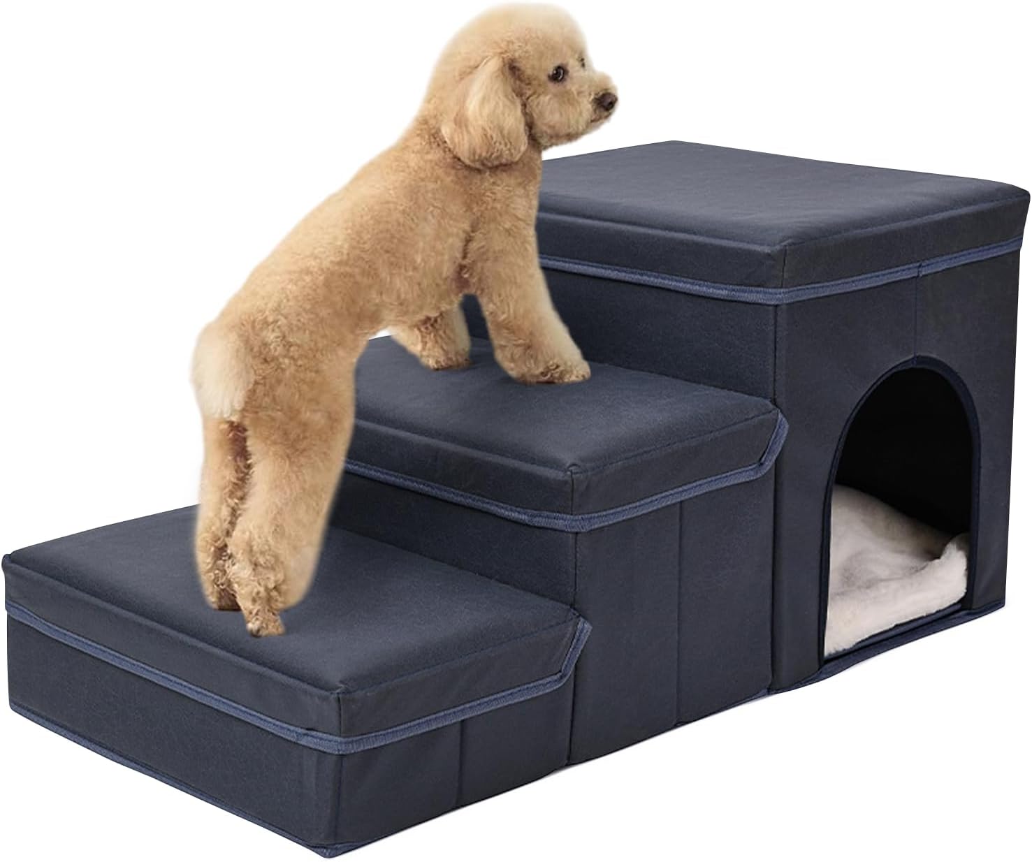Hibtn Dog Steps For Bed,NonSlip Dog Stairs With Bed& Sofa,Foldable 3