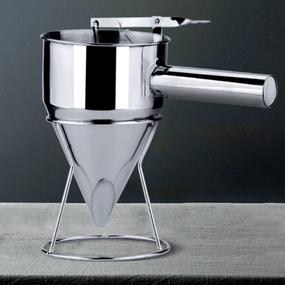 Stainless Steel Piston Funnel Octopus Balls Funnel Batter Dispenser with Rack Handle