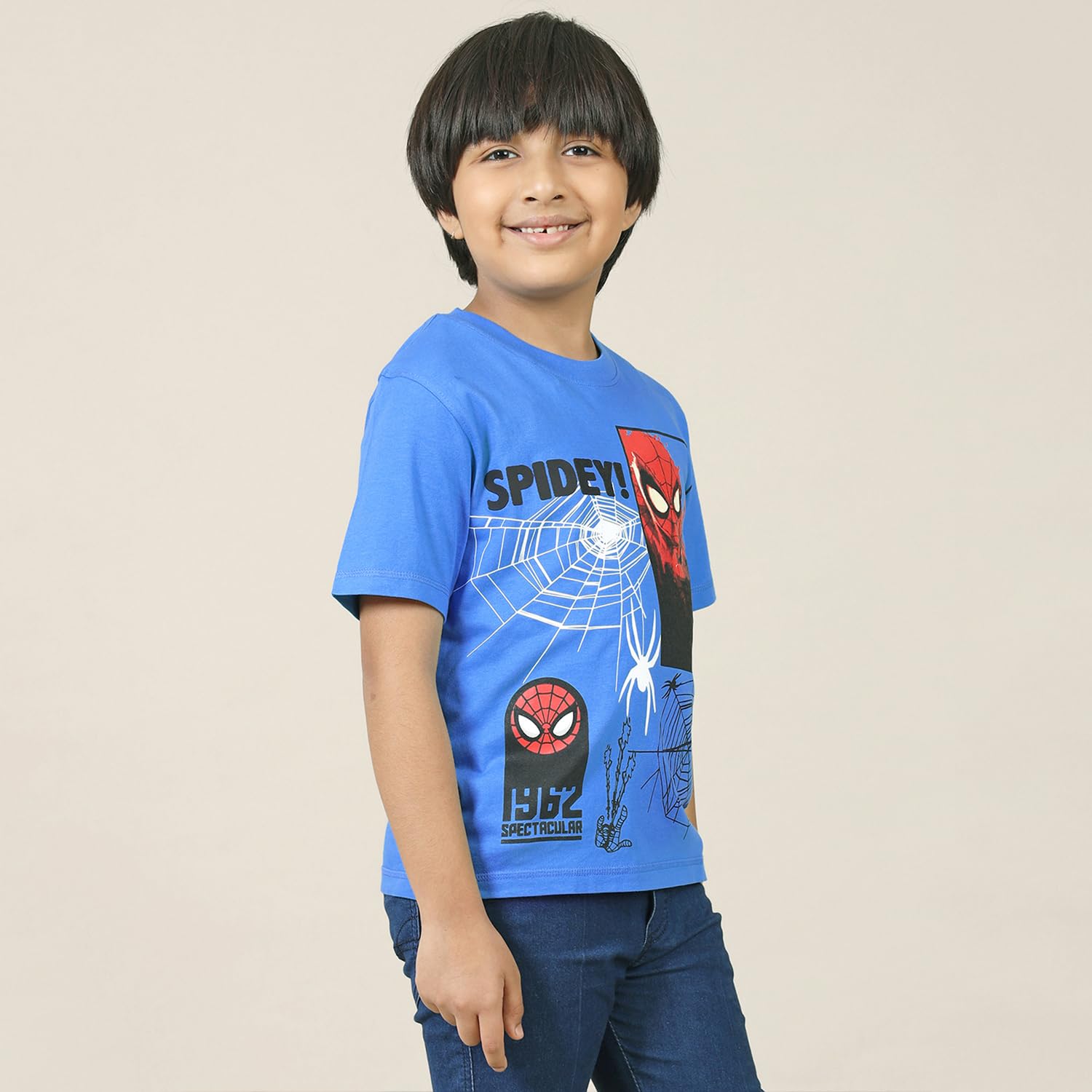 Kidsville Maglietta ufficiale Marvel Avengers Spiderman da ragazzo, mezza manica, girocollo, grafica blu, cotone stampato, t-shirt per bambini