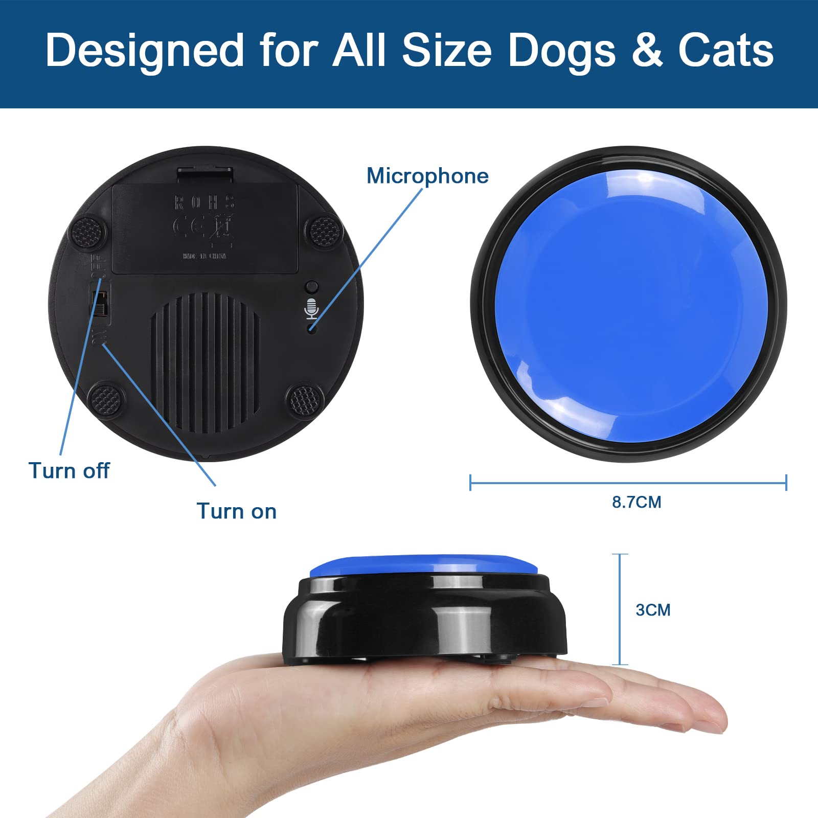 BEAN LIEVE Lot de 4 Boutons enregistrables pour Chien pour la Communication et l'entraînement, Buzzer de Commande pour Animaux de Compagnie avec 16 Autocollants gratuits