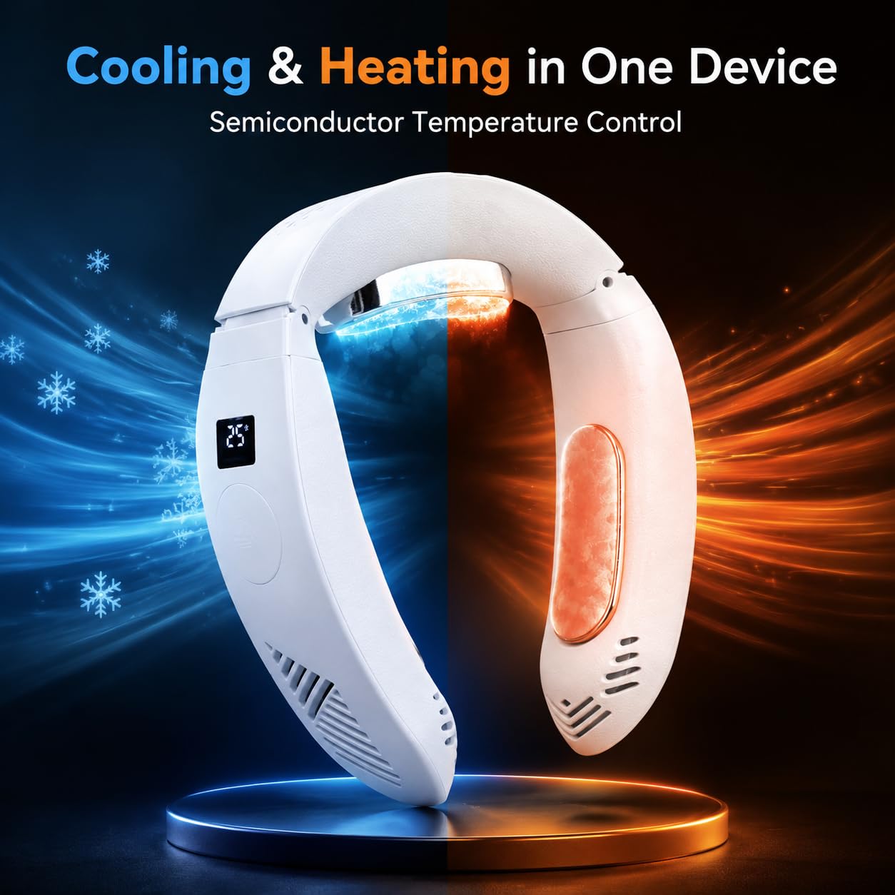 Ventilador de cuello portátil, aire acondicionado portátil con modos de refrigeración y calefacción, recargable de 3500 mAh, dispositivo de refrigeración personal sin cuchillas