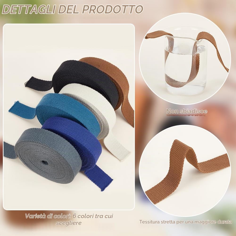 BENECREAT Nastro in Cotone Pesante da 27 m in 6 Colori, Tracolla per Borsa di Lusso Larga 25 mm, Tessitura Ad Alta Densità per Borse in Tessuto, Cinghie per Guinzaglio, Accessori Fai da Te