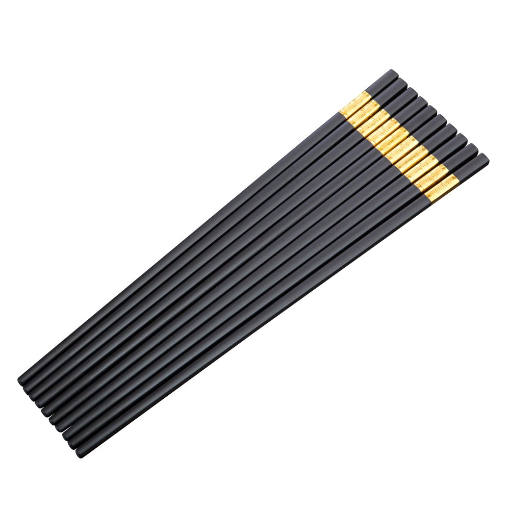 5 Pairs Fiberglass Chopsticks Set Reusable Alloy Chopsticks Kitchen Healthy Set Luxury Chopstick for Family and Hotel (9.6 inches/24.3cm) (Gold)