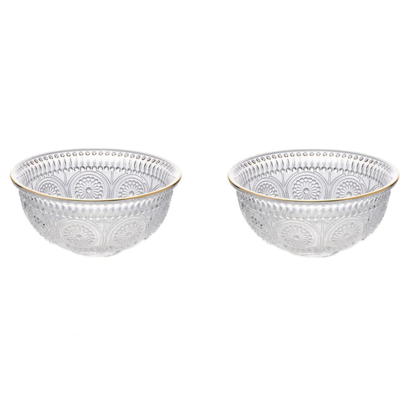 PTTRNS Salatschüssel Geprägte Glasschale 2-teilig Set 35 Unzen Große Dessertschüssel Salatschüssel Stapelbare Multifunktionale Küchenschüssel Getreide Pasta Schüssel Set Servierschale