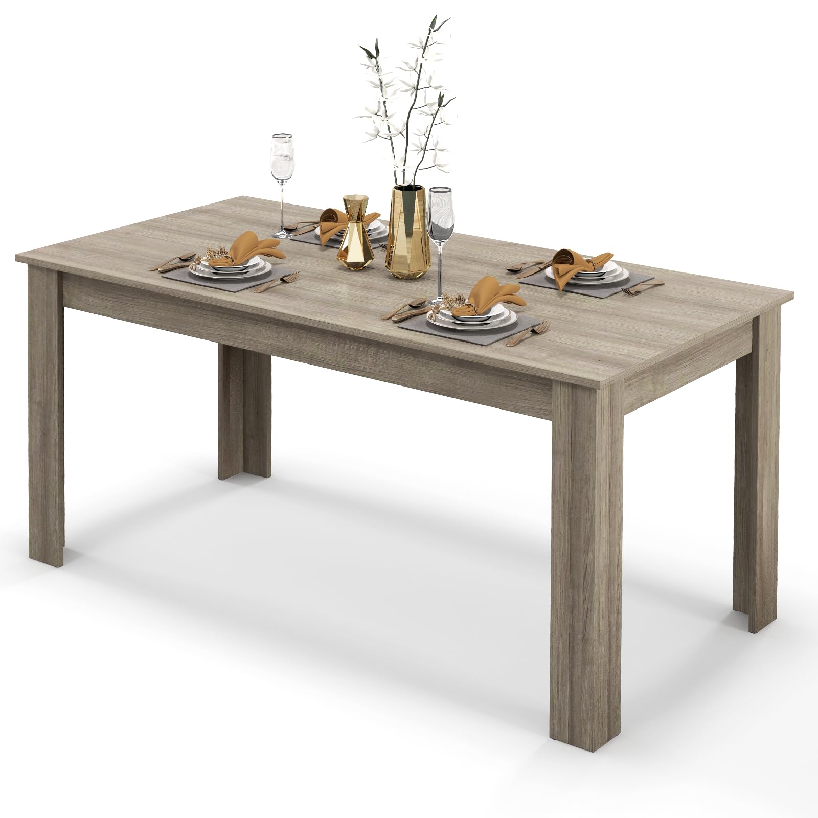 GIANTEX Tavolo da Pranzo da 160 cm per 8 Persone, Tavolo da Pranzo Fisso con Robuste Gambe a L, Tavolo Moderno per Cucina e Sala da Pranzo, Nero (Grigio)