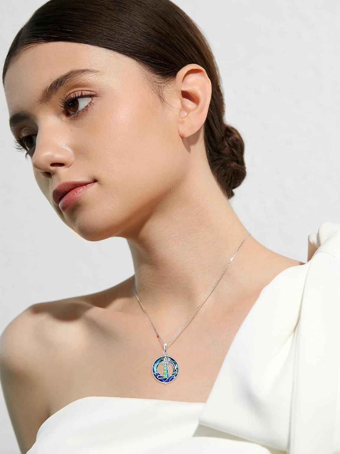 TOUPOP Lighthouse Necklace 925 Sterling Silver Lighthouse Pendant Wave Necklace Crystal Jewelry Christmas Gifts for Women - Image 4