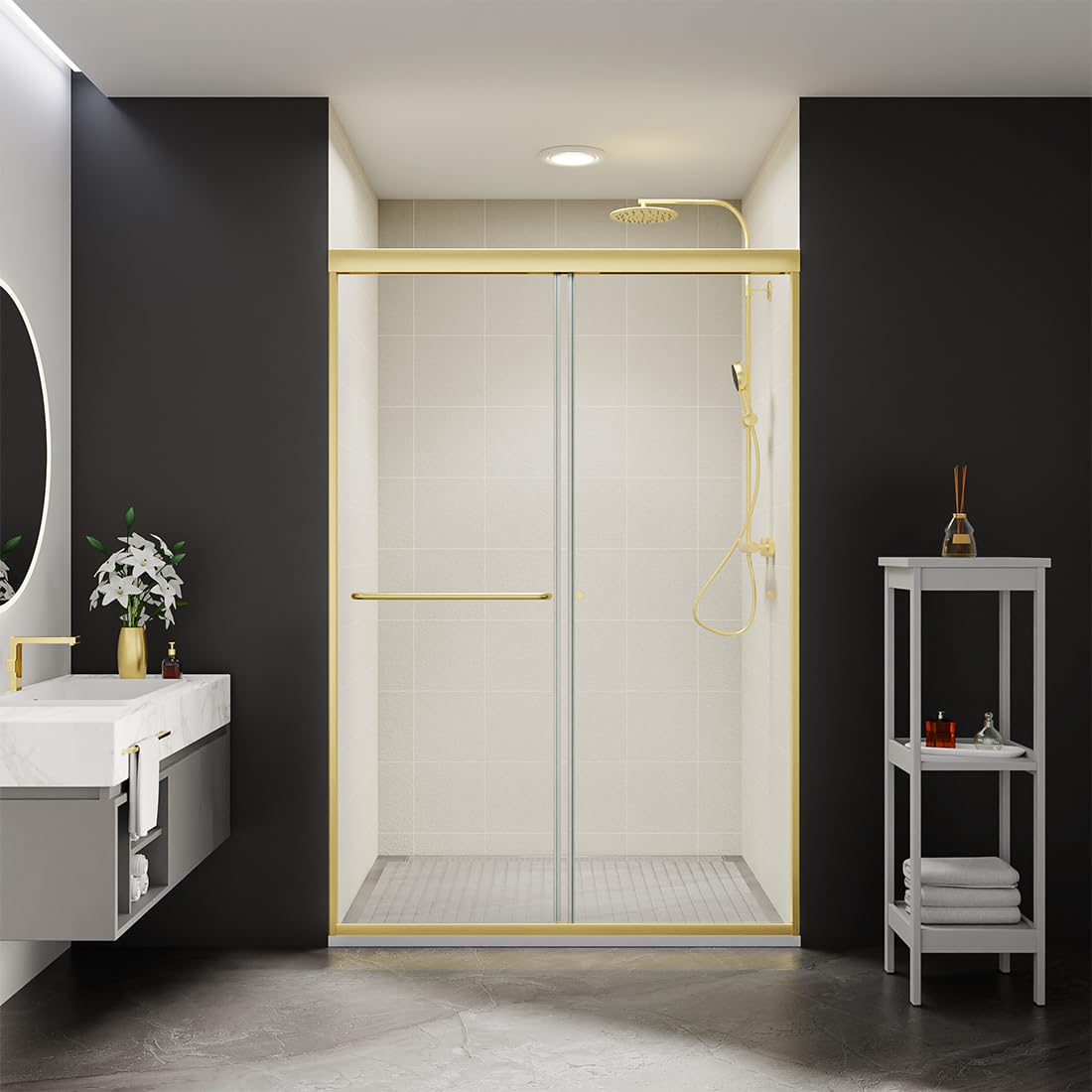 ComfyStyle Brushed Gold Sliding Shower Door