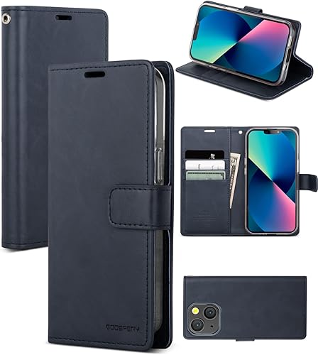 GOOSPERY Bluemoon - Cartera compatible con iPhone 13 Mini, funda de piel sintética de alta calidad con función de soporte para tarjetas (azul marino) GOOSPERY Bluemoon - Cartera compatible con iPhone 13 Mini, funda de piel sintética de alta calidad con función de soporte para tarjetas (azul marino)
