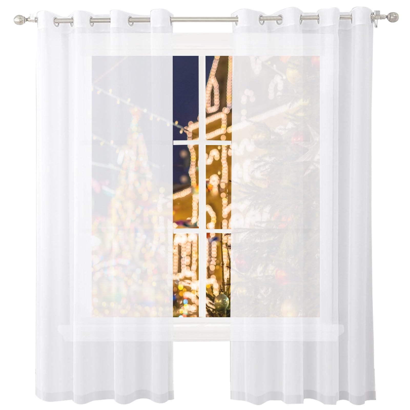 Voilage avec œillets 220x60 cm blanc pour fenêtre de salon