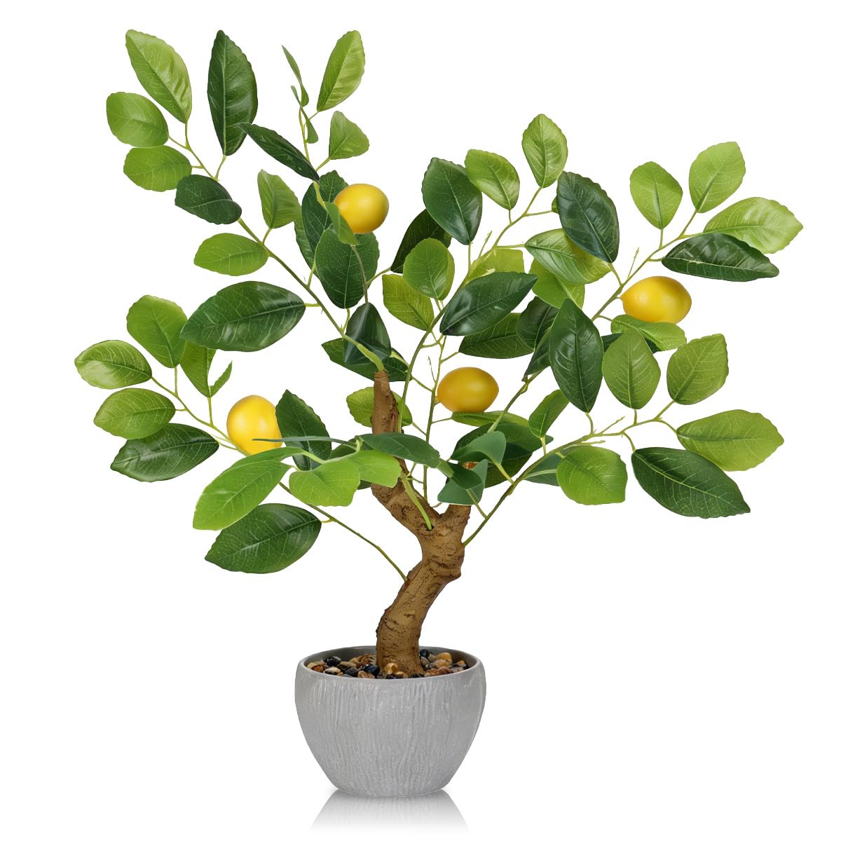 HPNIUB Kuenstlicher Zitronenbaum Bonsai Topfpflanze Kunststein Gelb Deko