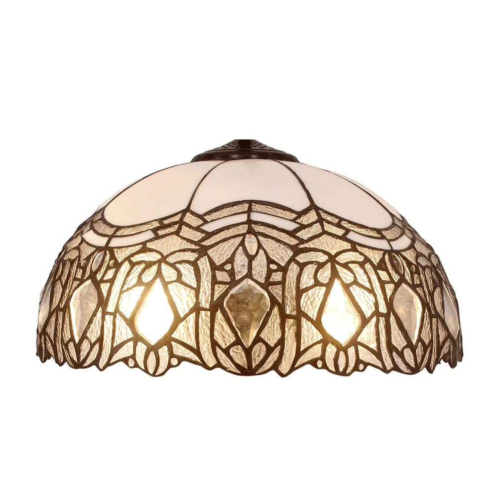 SaryEdge Large Tiffany Lampshade Replacement Only Colored Glass Lampshades 16 Inches Suitable for Desk Lamps Floor Lamps Pendant Lamps Home and Office Table Decoration,Beige Baroque，Wh，White