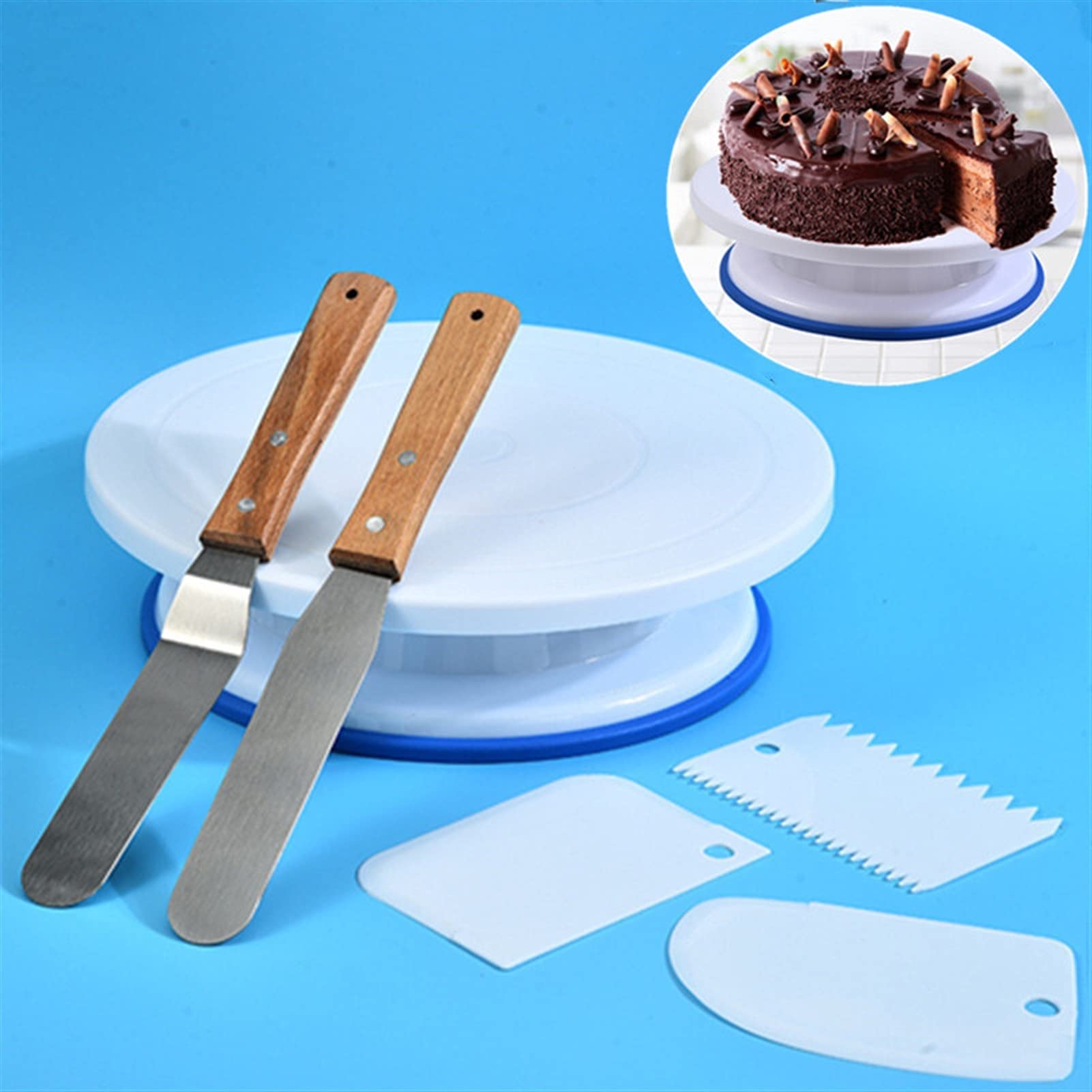 Tortenplatte Drehbar 6pcs / set. PP Plastik-Plastik-Plattenspieler rotierender Kuchen-Stand-Teig glattere Spatel-Rotary-Tisch-Backfondantformen Kuchenform-Kuchen-Werkzeuge Kuchen dekorieren Verbrauchs