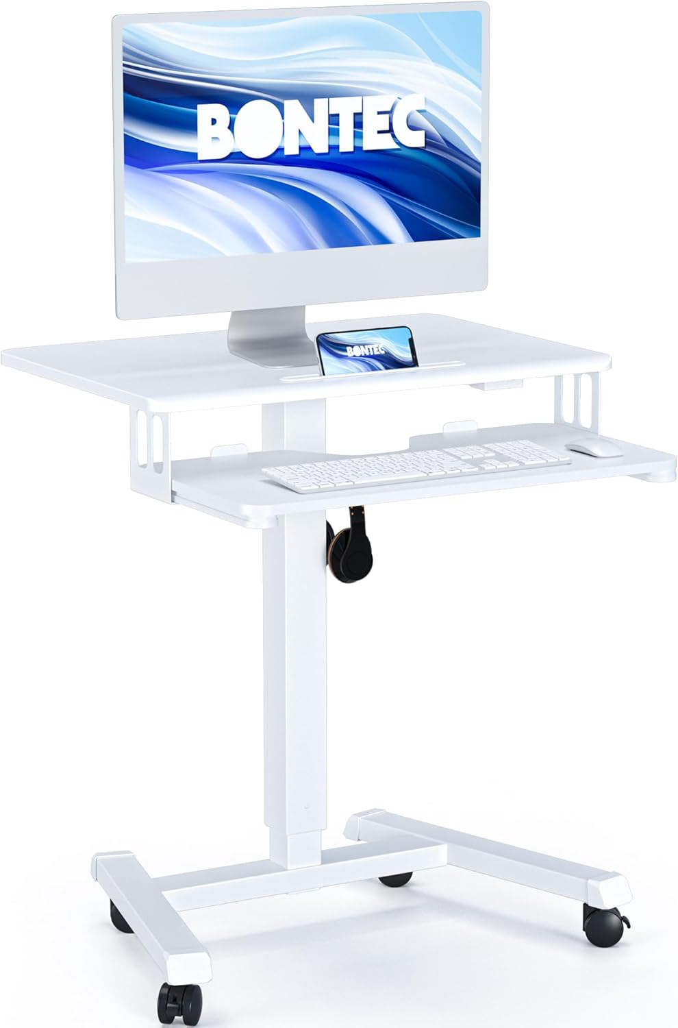 BONTEC Mobile Standing Desk with Keyboard Tray, Mobile Podium, Computer