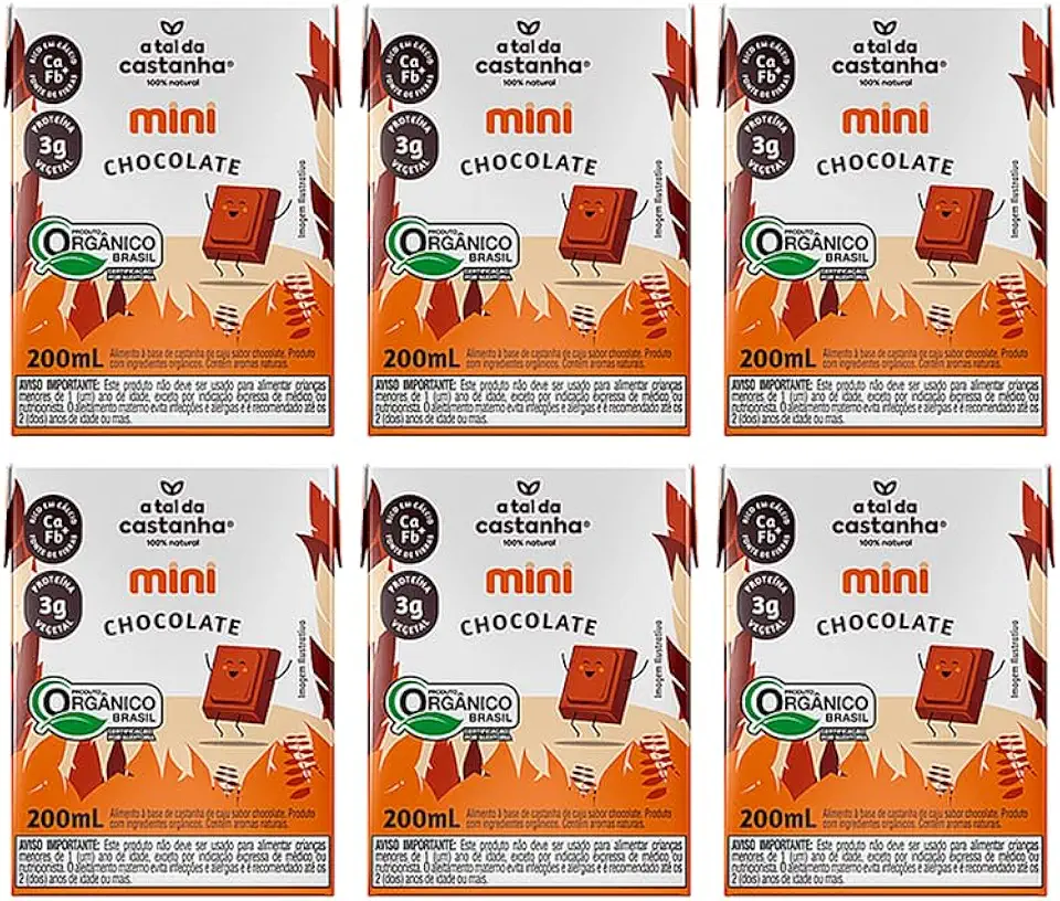 Kit 6X: Leite Vegetal Mini Chocolate Orgânico A Tal da Castanha 200ml