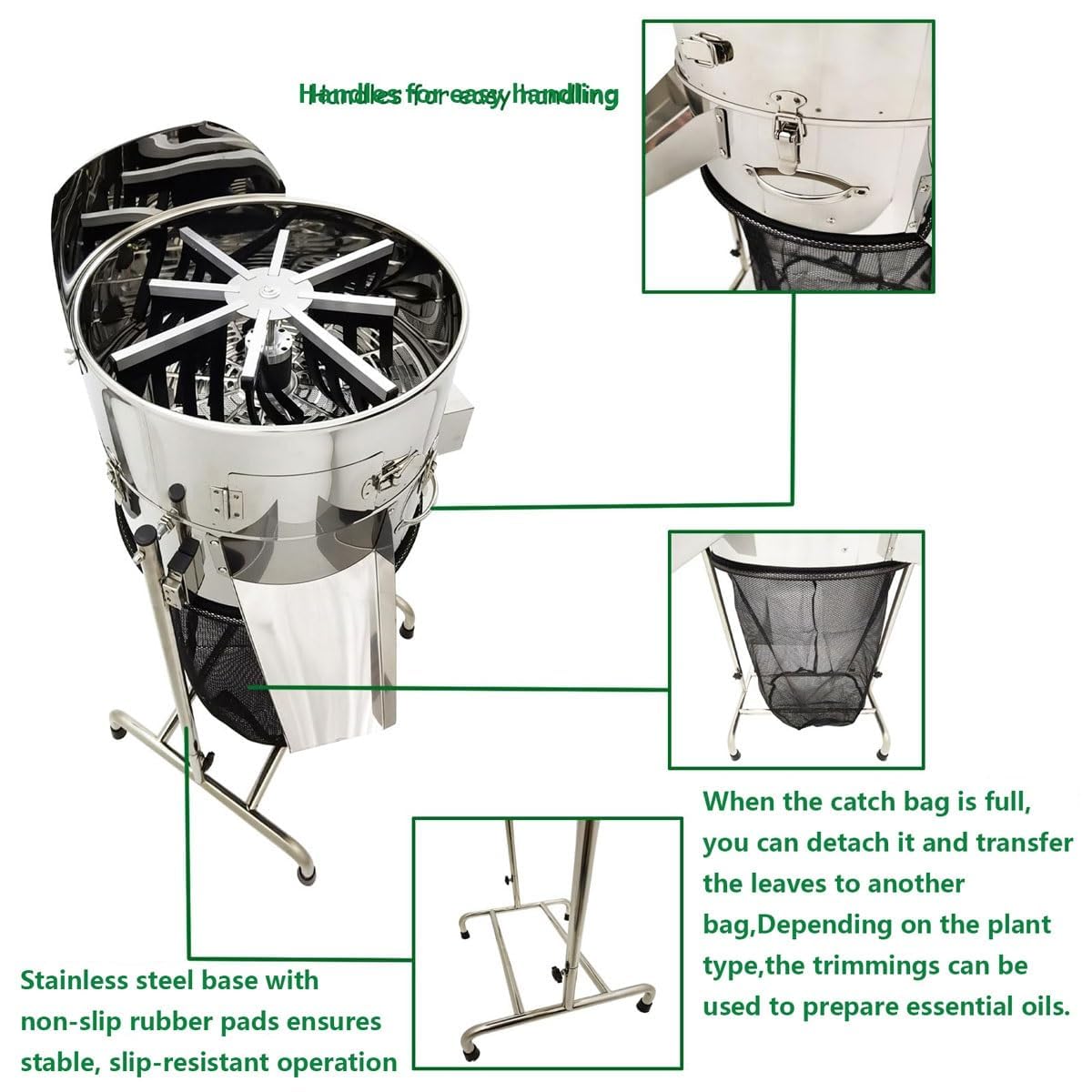 Recortadora eléctrica de hojas de acero inoxidable de 18 pulgadas con 3 cuchillas, 3 velocidades ajustables, ángulo ajustable de 180° para romero, menta, cilantro, perejil