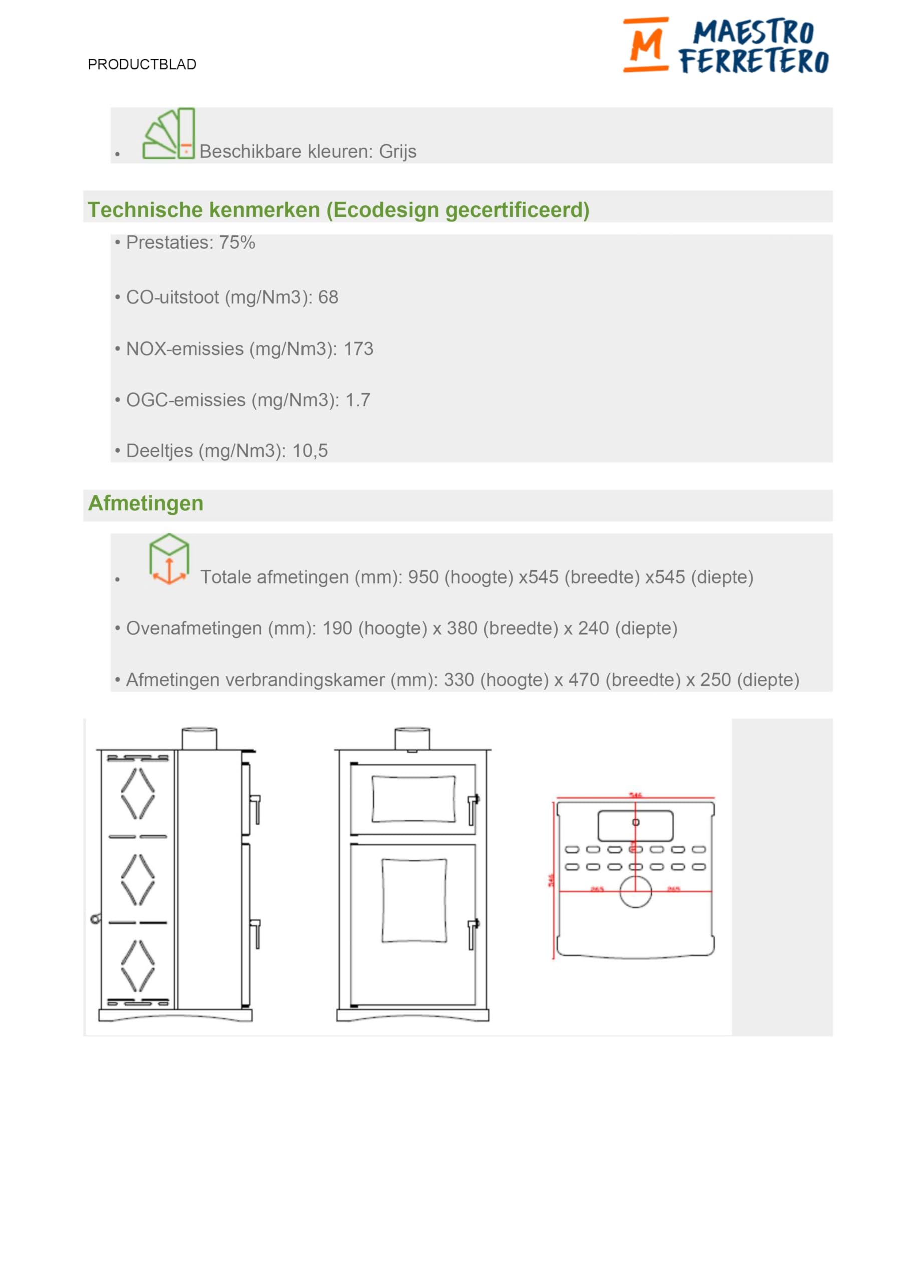MAESTRO FERRETERO - Estufa de Pellets con Horno Modelo VITTA NATURE 8 kW - Ecodesign 2022 Gris Antracita