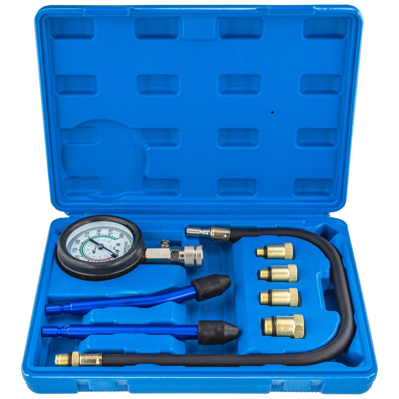 Tester ciśnienia sprężania silnika benzynowego 0–20 BAR | Manometr + adaptery M10, M12, M14, M18 | Zestaw diagnostyczny do pomiaru sprężania