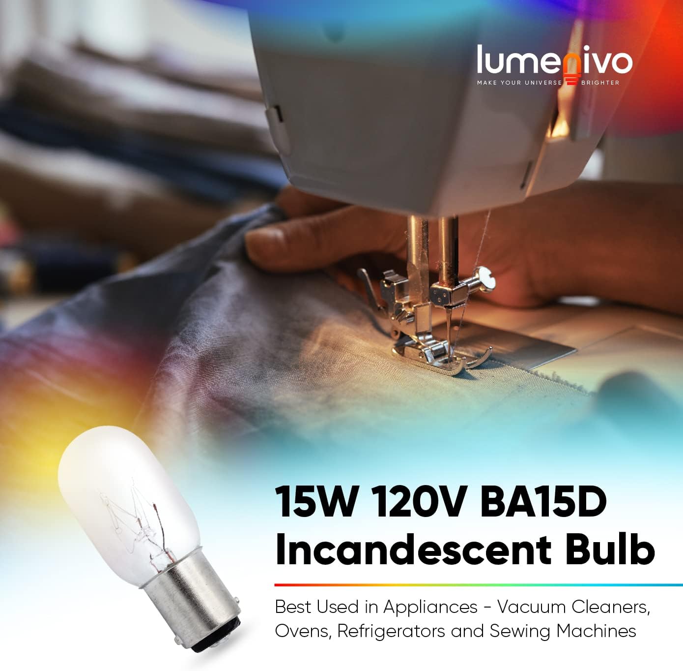 lumenivo 120V 15W Appliance, Vacuum Cleaner, Sewing Machine Light Bulb Fit Kenmore 20-52410 or 5240 Powermate, Progressive 4370018, Eureka, Filter Queen Majestic - 1 Pack