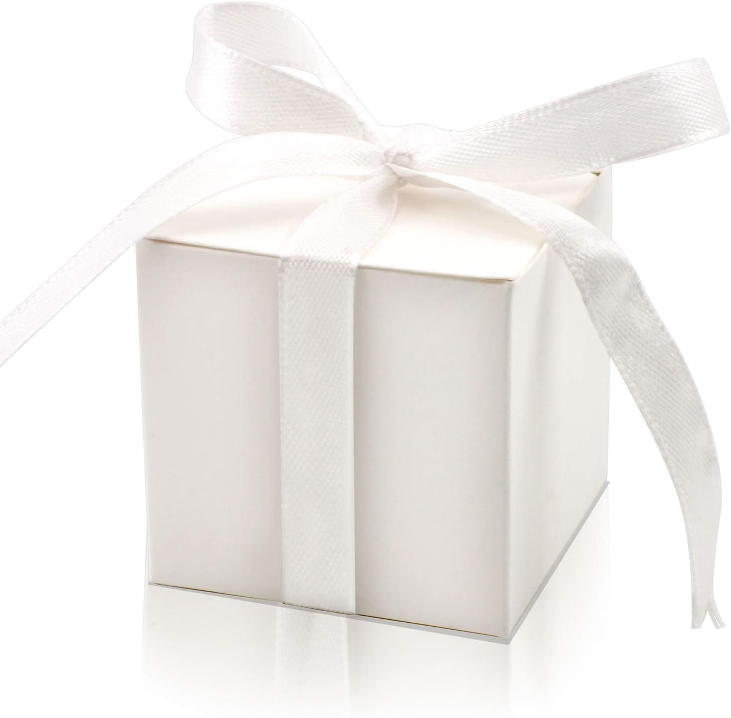 KPOSIYA 70 Pack Favor Boxes 2x2x2 inch Candy Boxes White Gift Boxes with Ribbons for Wedding Baby Shower Decorations Birthday Party Supplies
