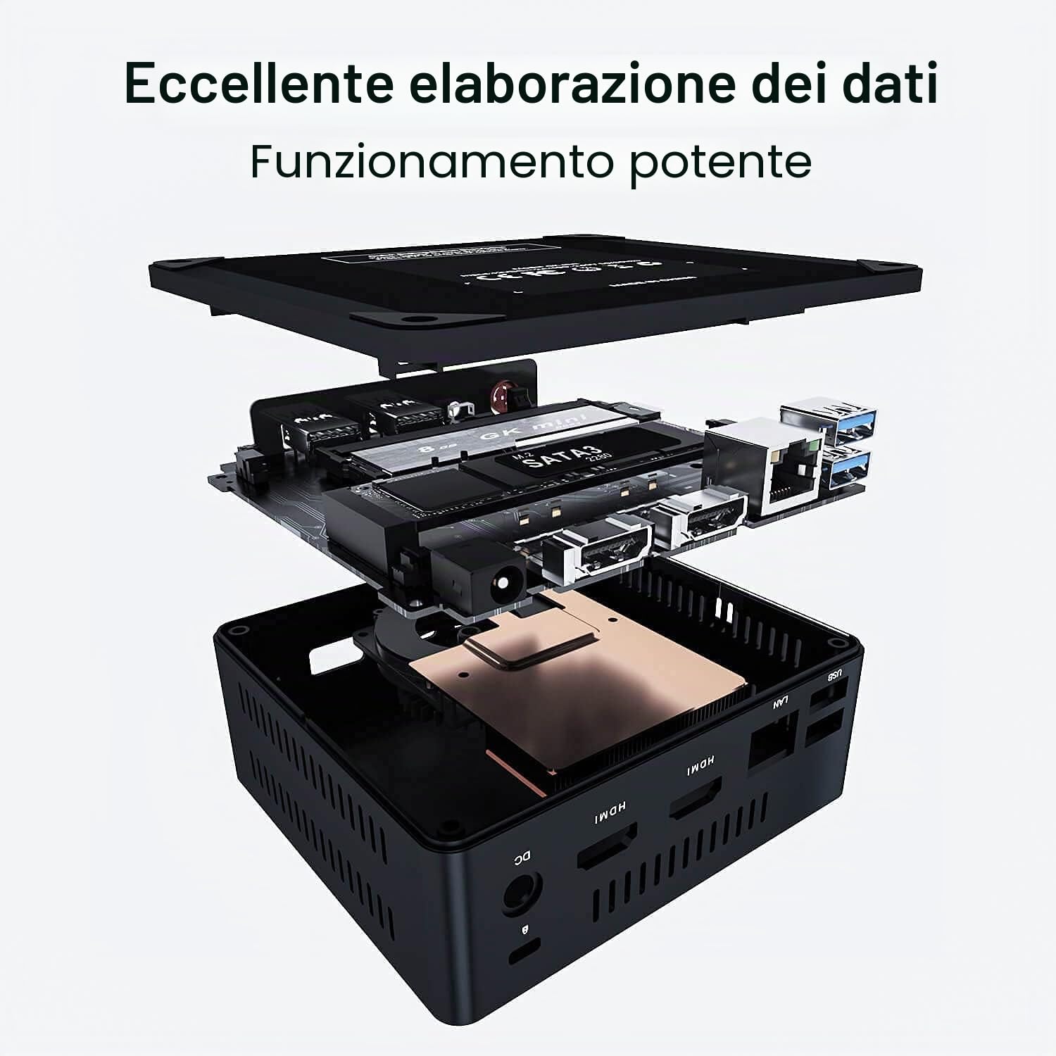 Beelink GK Mini - Mini PC con Windows 11 Pro, Quad Core J4125, 2x HDMI Ultra HD 4K, RAM 8 GB DDR4, SSD M.2 256 GB, Slot SATA3 2.5" per HDD/SSD aggiuntivo, Wi-Fi 5 AC, Gigabit Ethernet (256 GB)