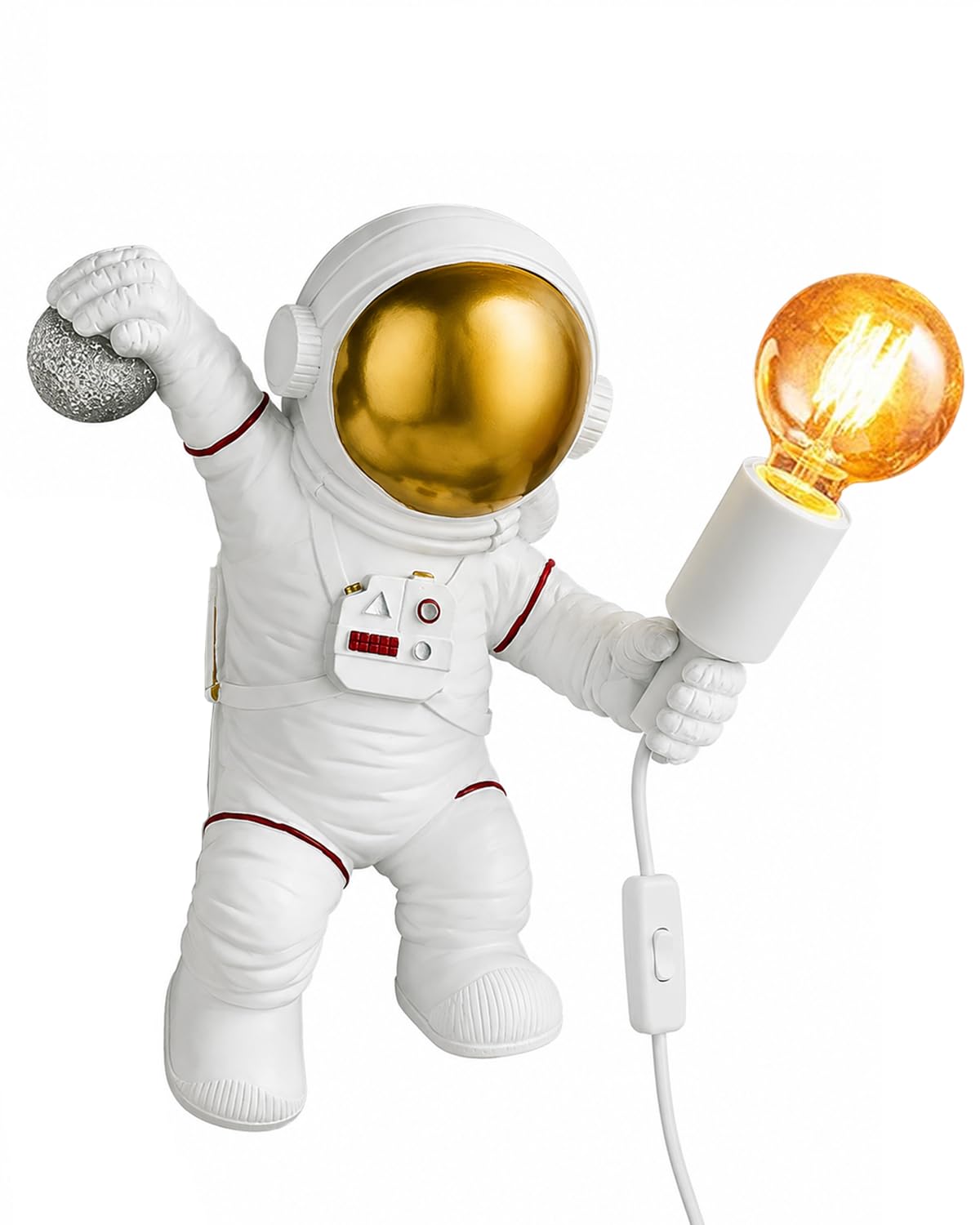 FREEUP Lámpara de pared moderna con enchufe y cable, lámpara de pared infantil para niños niñas, luz nocturna astronauta E27 luz de pared, blanco
