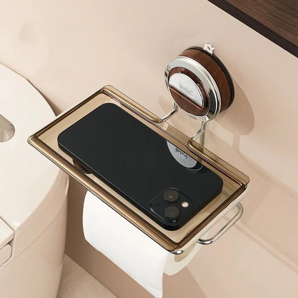 Soporte de papel higiénico de acero inoxidable de succión fuerte sin taladrar, se mantiene fuerte y estable, soporte para rollo de papel higiénico con estante para baño, estante de almacenamiento con