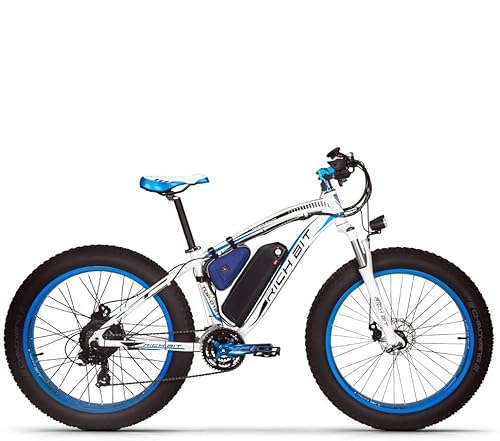 RICH BIT Elektrofahrrad RT-022 bürstenloser Motor 48 V * 17 Ah LG Li-Akku Intelligentes E-Bike Doppelscheibenbremse Shimano 21-Gang (White-Blue) Cover