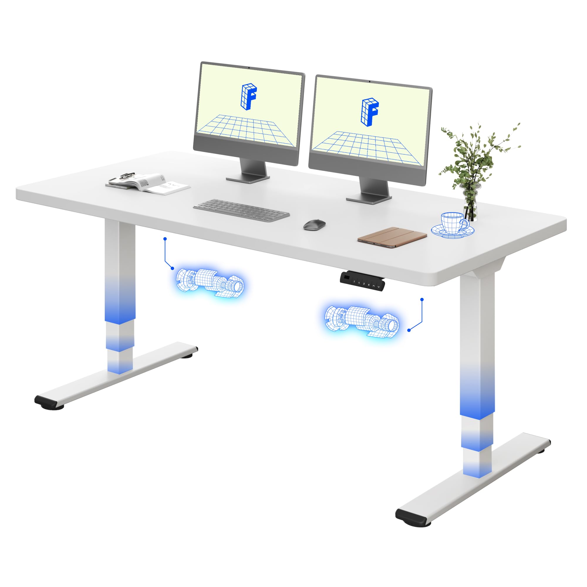 FLEXISPOT höhenverstellbarer Schreibtisch elektrisch mit Dualmotor, 25MM einteiliger Tischplatte&3-Fach Teleskop EC5 LITE