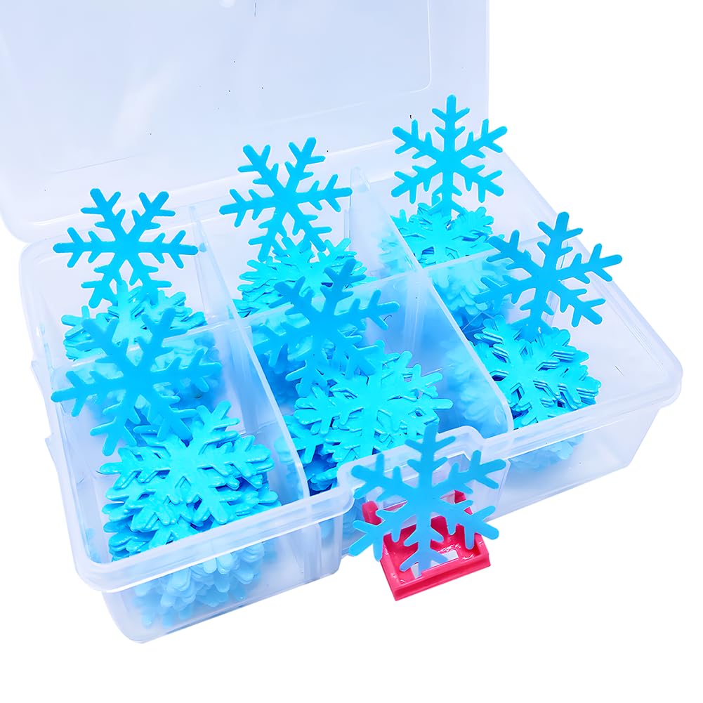 48pcs Edible Christmas Snowflakes Blue Cupcake Cake Toppers Decoration Plastic Box Package for Winter Frozen Theme Party