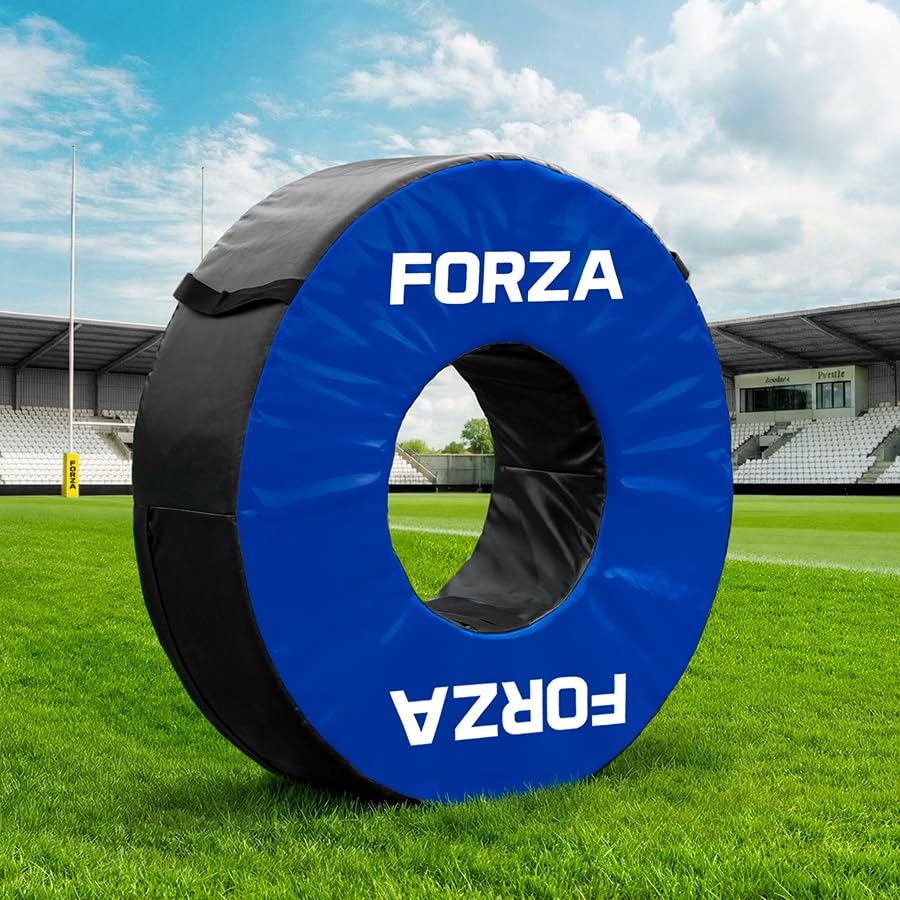 FORZA Rugby Tackle Tube – Pro Rugby Tackle Bag with Heavy Duty Vinyl Cover, Multi-Layer Foam Core & Ball Holder Handle – Junior, Youth or Senior Training Ring (Blue, Junior (10-14 Years))