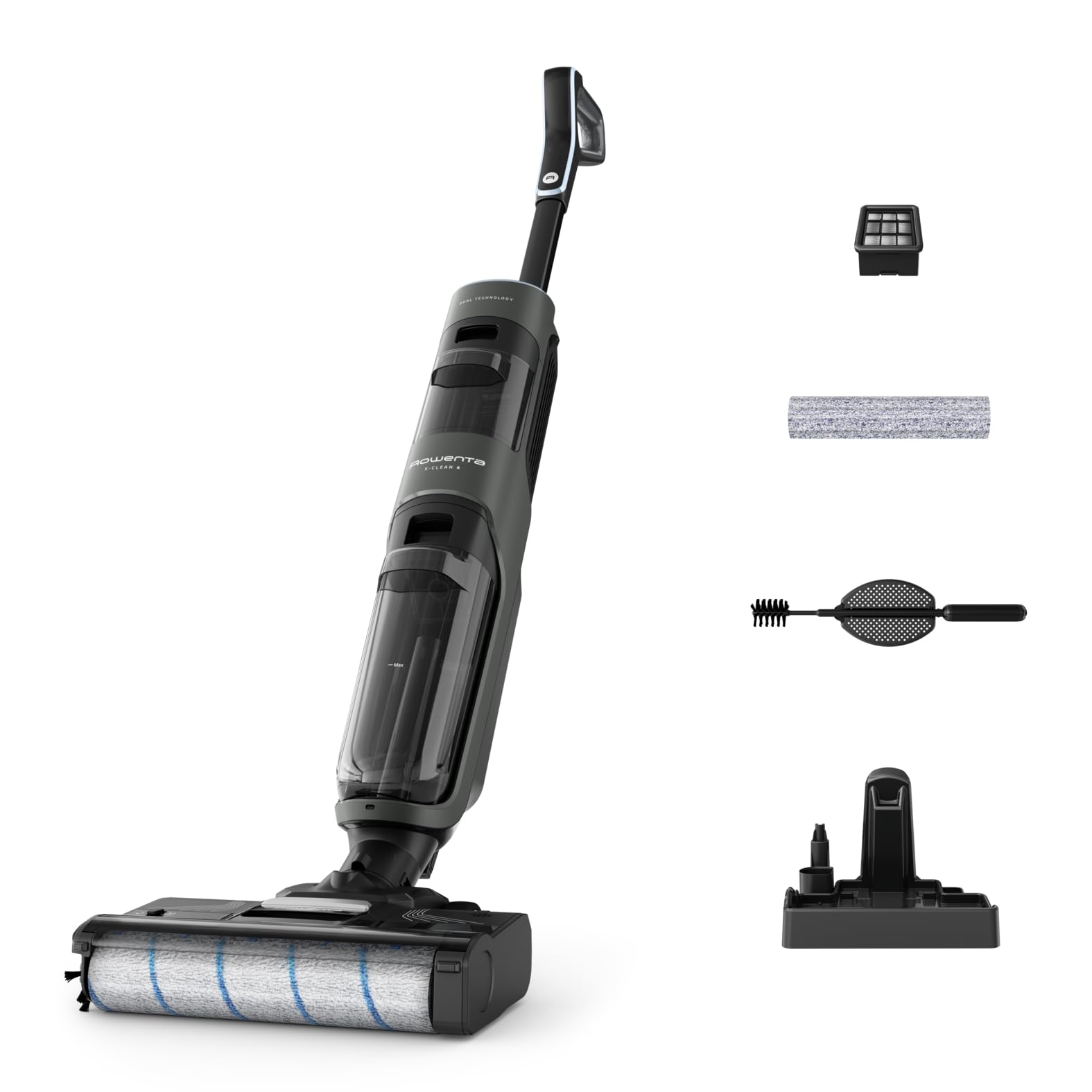 Rowenta X-​Clean 4, Lavapavimenti Senza Fili, Aspira e Lava in una sola passata con acqua sempre pulita, Tecnologia Smart, Autonomia Extra-​Lunga, GZ5035KO