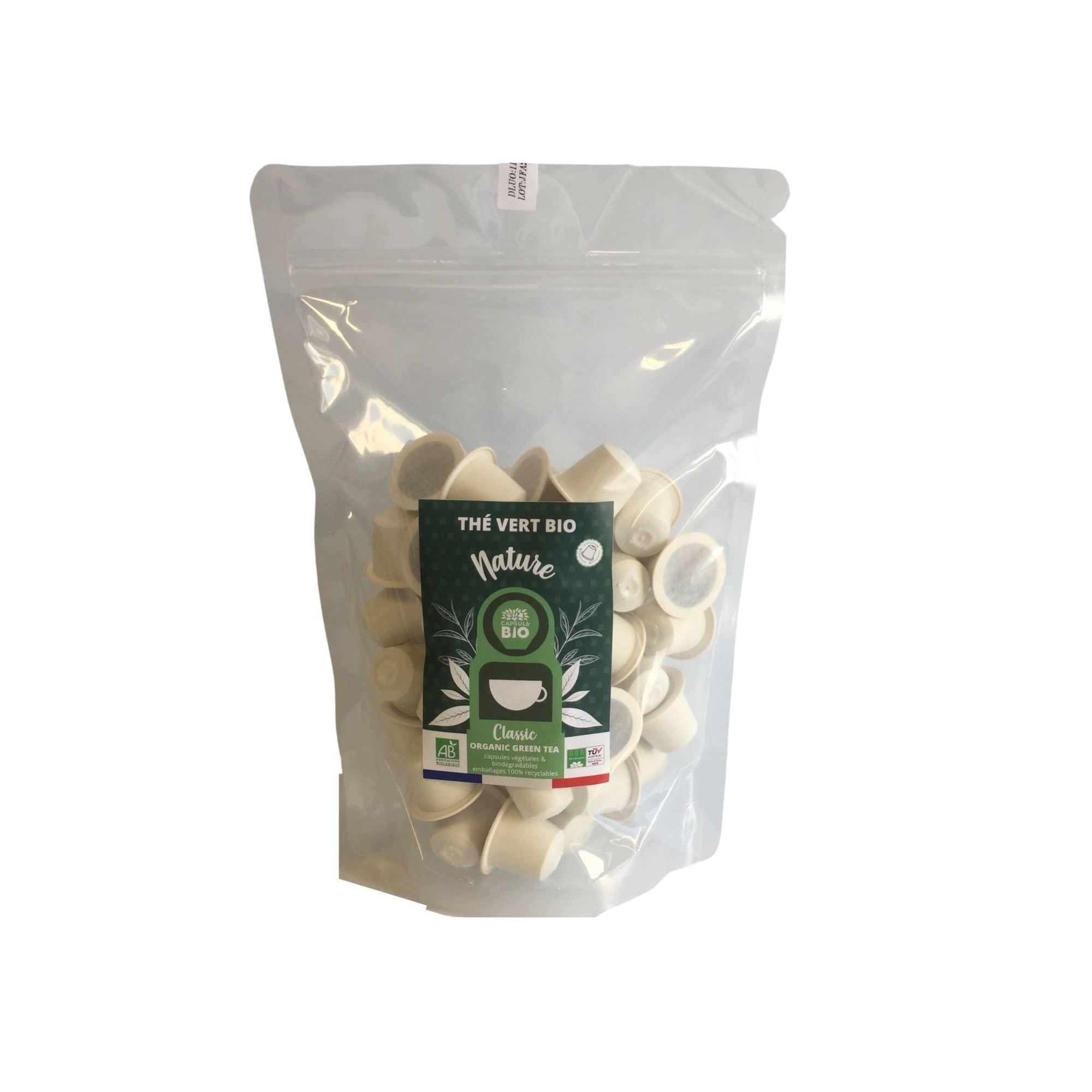 CAPSUL&BIO 50 cápsulas de Té Verde de China - Nature Organic Green Tea - Biodegradables, sin aluminio y Compatibles con las máquinas de cápsulas Nespresso® - Fabricado en Francia