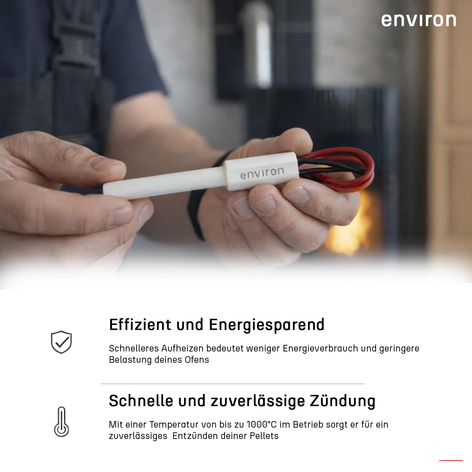 Environ - Allume-feu en céramique - Bâton d'allumage à granulés - 93 mm - 230 V