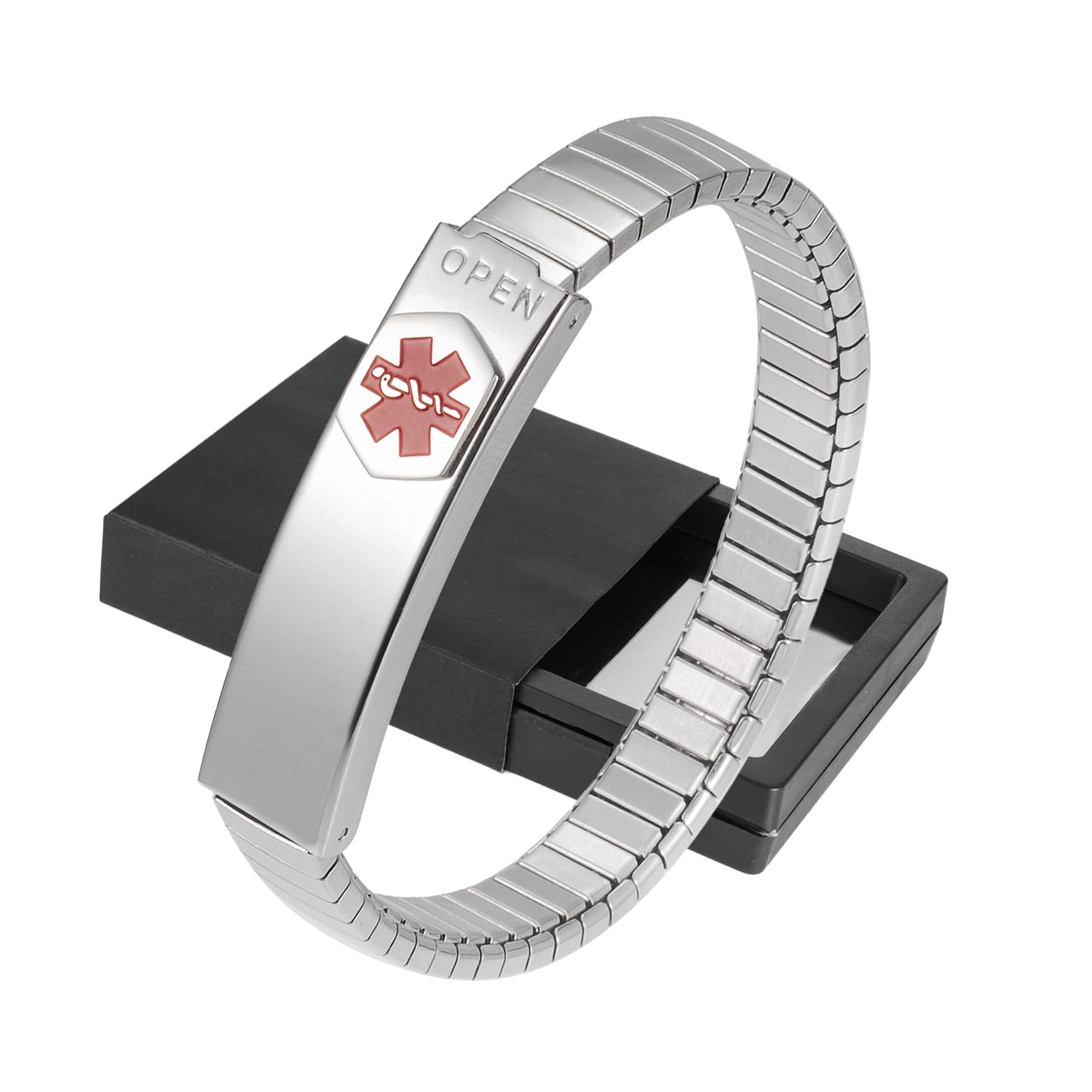 FIMAODZ Bracciale per allergie al penicillina Avviso medico per bambini Uomini Autismo Allergia alle arachidi Bracciali in acciaio inossidabile Braccialetti in silicone  36