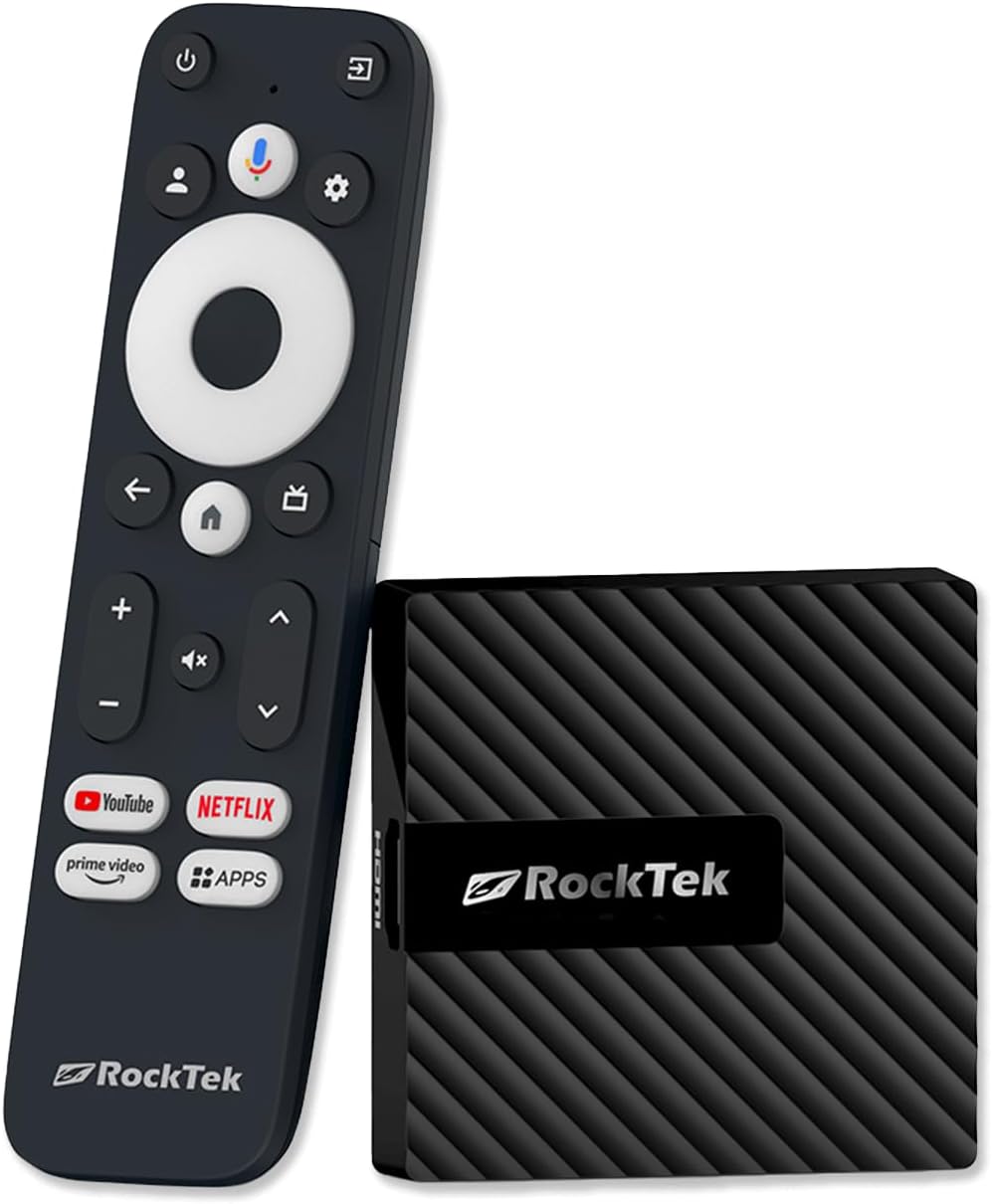 RockTek GB1 Android TV Box Realtek RTD 1315C Quad-core ARM Cortex-A55 CPU, Mali-G57 GPU, 2GB RAM, 16GB eMMC, Bluetooth Remote Control, Wi-Fi 5, BT 5.0, HDMI 2.1, 4Kx2K@60fps, Android TV 12 OS