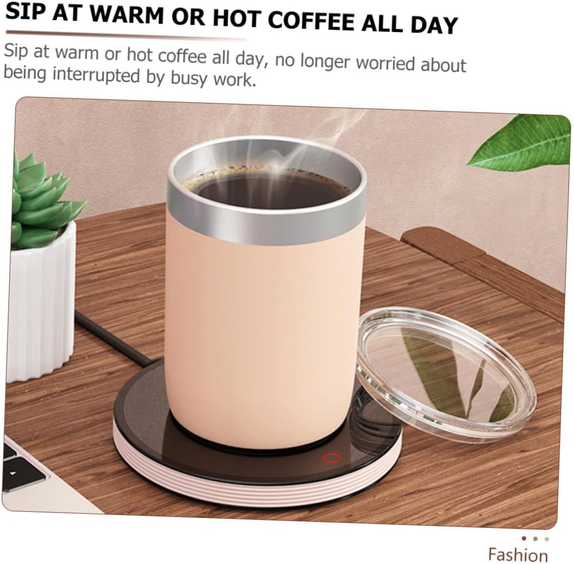 Office Mug Heater Warmer Pad with Ac110v Power, Delicate Coffee Cup Warmer for Home and Office Use, Portable Beverage Heating Base in Pink and Black