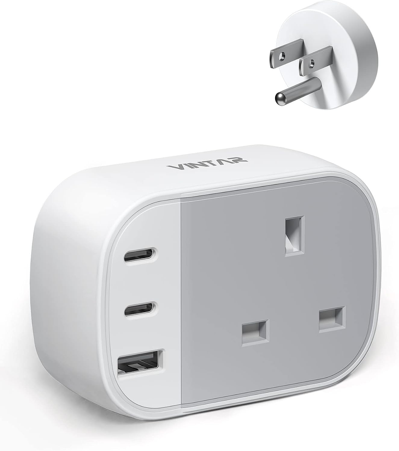 UK to US Plug Adaptor, VINTAR USA Travel Adapter with 2 USB C & 1 USB A