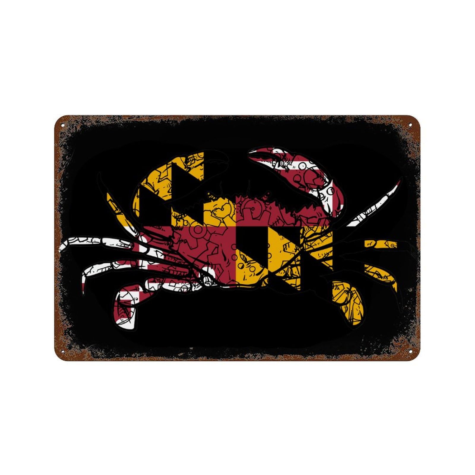 KWQDOZF Maryland Chesapeake Bay Blue Crabs 3 Theme Metal Tin Sign,Vintage Iron Hanging Plate Horizontal with Rust Poster Wall Decor 8x12inch