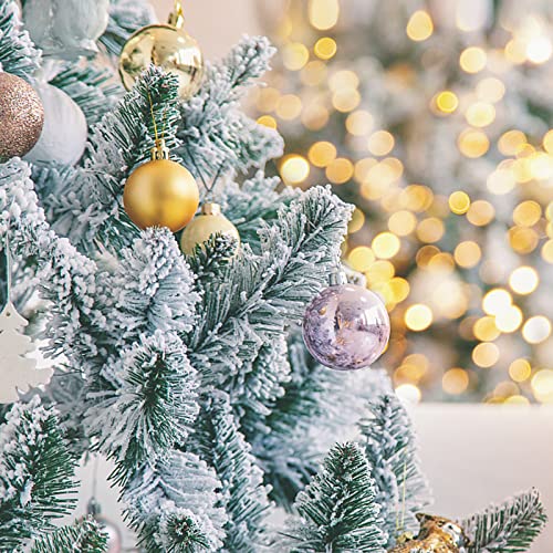 Okicoler 6.5Ft Pre-Lit Snow Flocked Artificial Holiday Christmas Pine Tree With Led Lights And Metal Base Stand For Home, Office, Party Decoration,White #TOP3