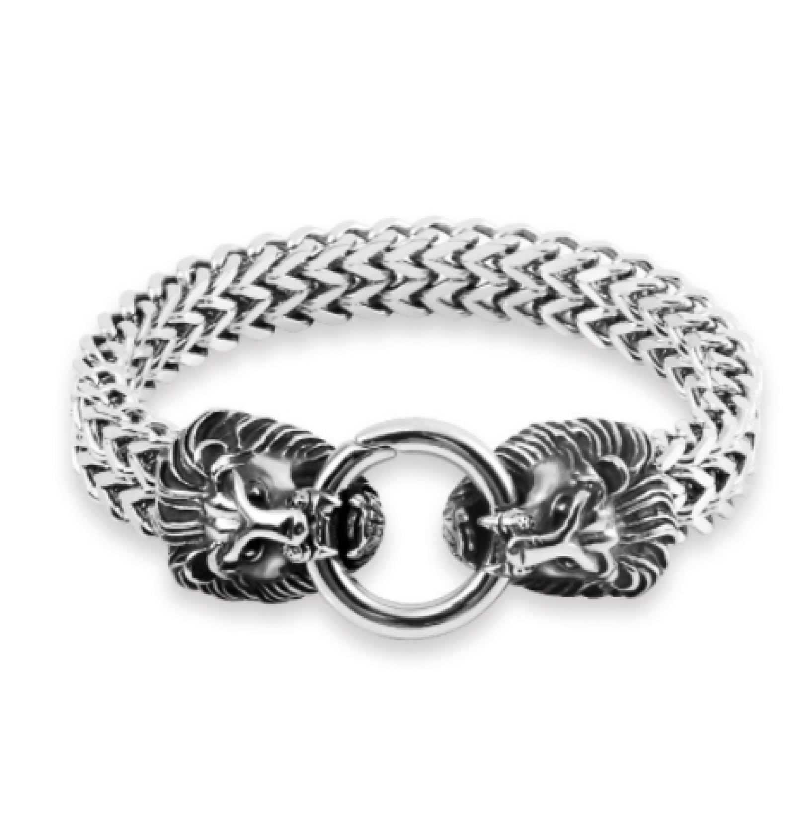 Pulsera Pulseras Hombre Regalo Brazalete Pulsera con Abalorio De Lobo Vikingo De Roca De 21Cm, Cadena De Malla para Hombre, Pulseras Punk para Motorista
